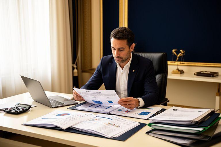 Professionista esamina documenti e grafici per i bonus fiscali 2024 destinati alle imprese