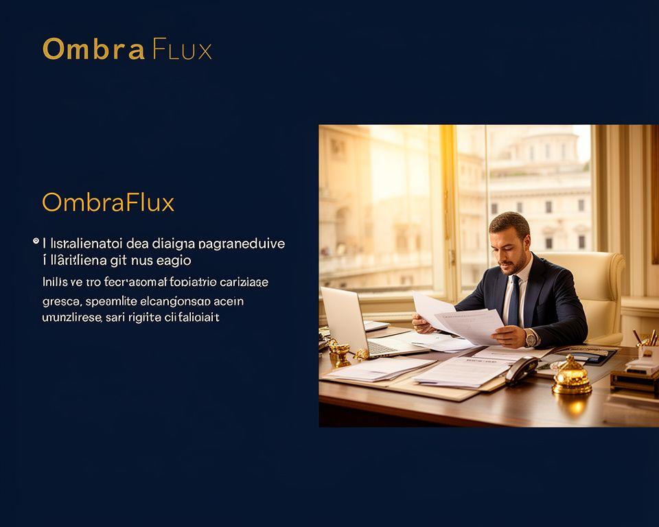 Consulente fiscale che illumina documenti e dati in un ufficio elegante e professionale