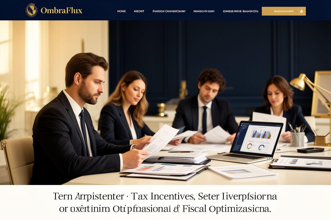 Professionisti OmbraFlux che analizzano documenti fiscali in un ufficio elegante e luminoso